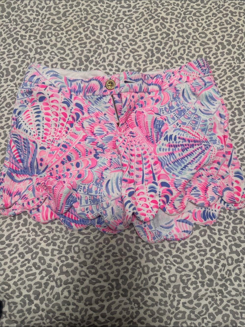 Lilly Pulitzer Pink and Blue Scallop Hem High-Waist Shorts